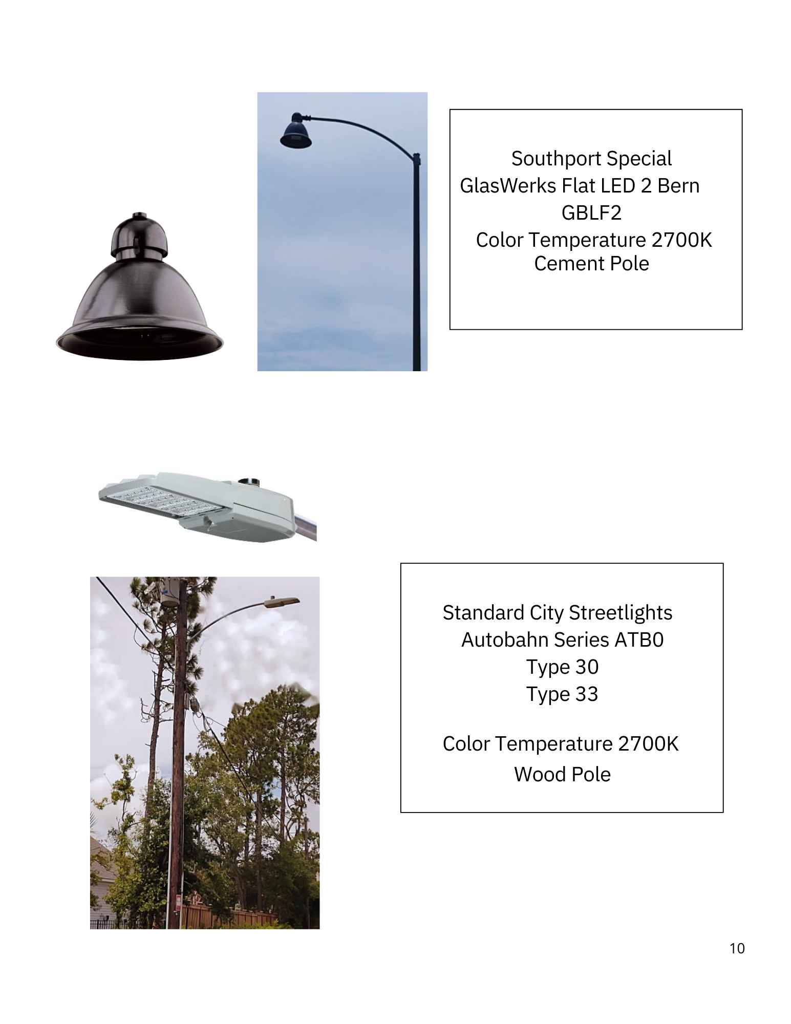 Chart of approved luminaries and poles